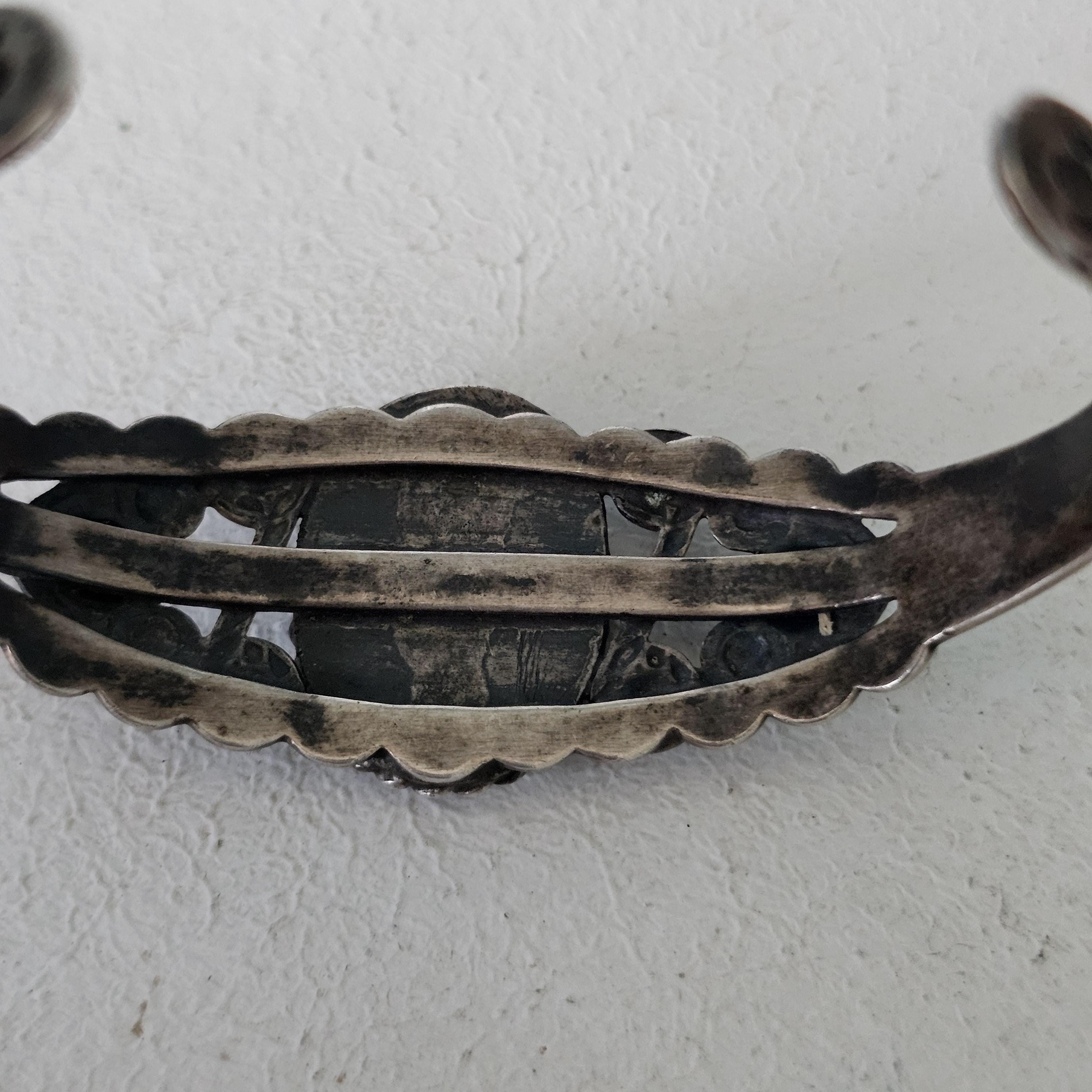 1930s Blue Turquoise Harvey Era Sterling Native  Vintage Cuff JB 266 6 3/4" wrist