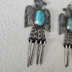 Thunderbird Turquoise Native Earrings Old Pawn 2 1/2"  JE  637
