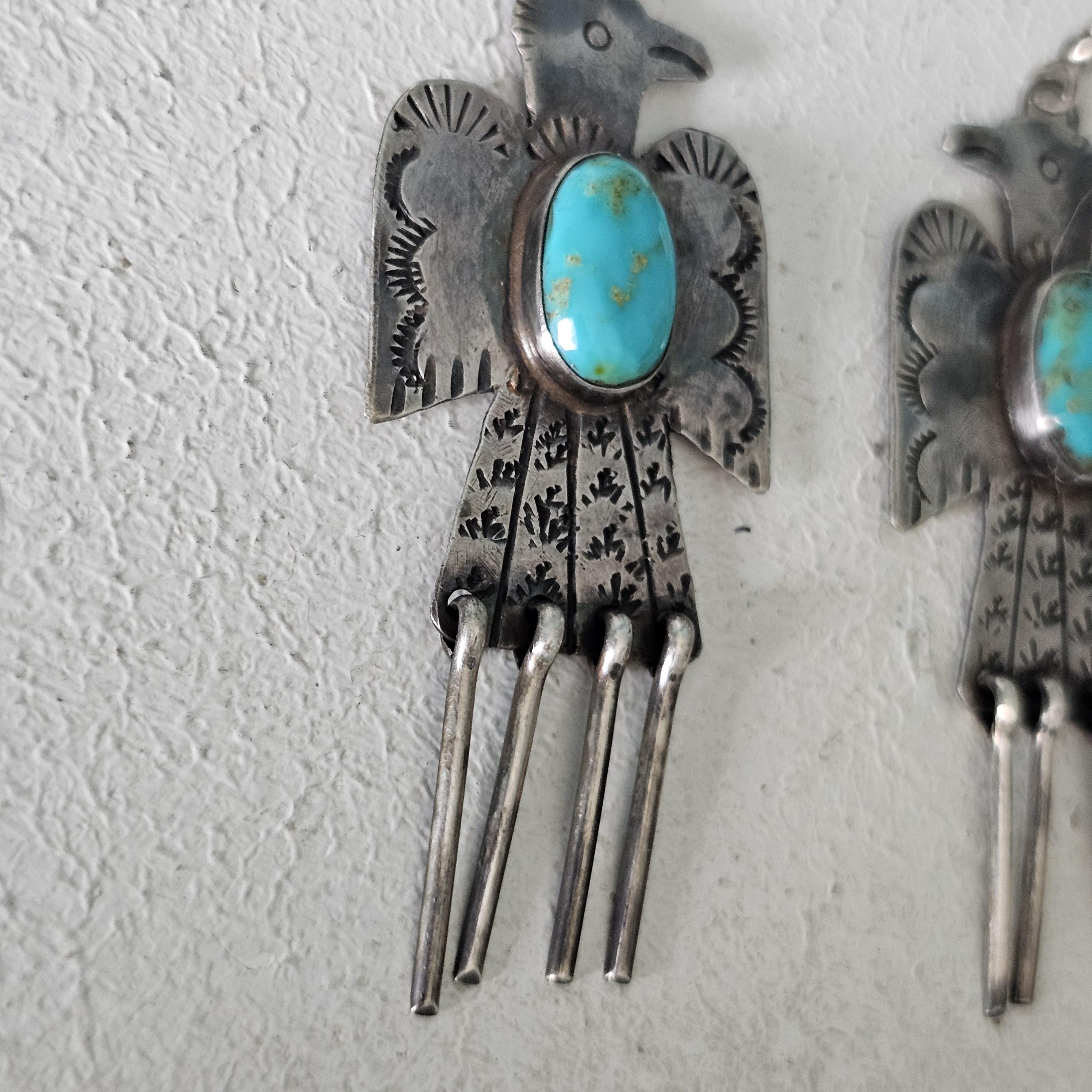 Thunderbird Turquoise Native Earrings Old Pawn 2 1/2"  JE  637