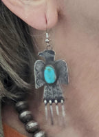 Thunderbird Turquoise Native Earrings Old Pawn 2 1/2"  JE  637