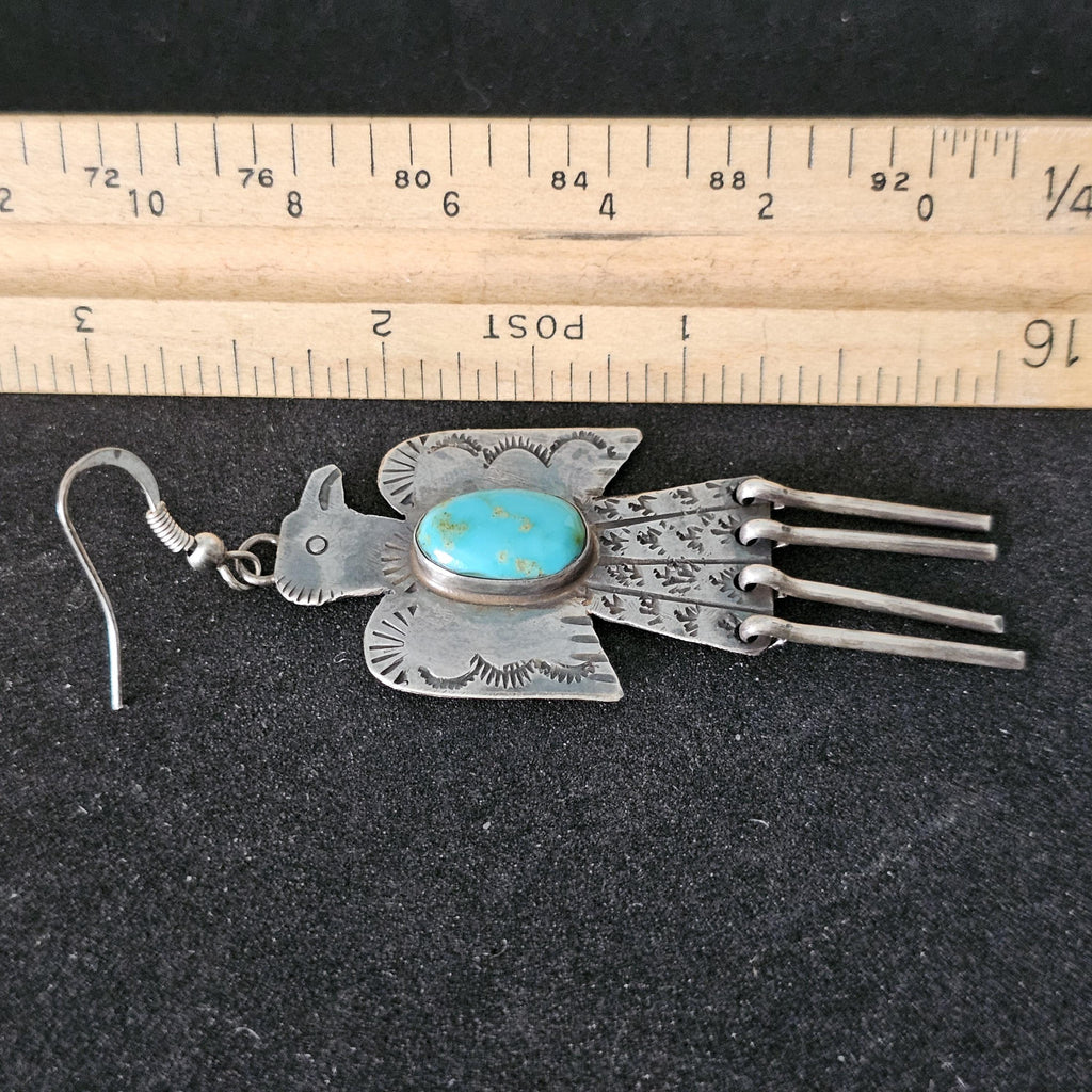Thunderbird Turquoise Native Earrings Old Pawn 2 1/2"  JE  637