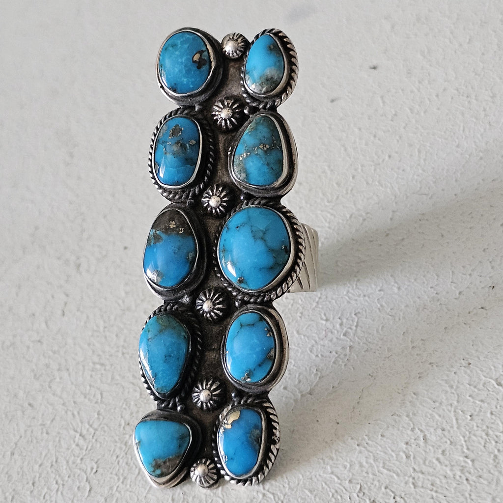 Dramatic Long Blue Turquoise Vintage Ring Old Pawn Size 10  JR 451