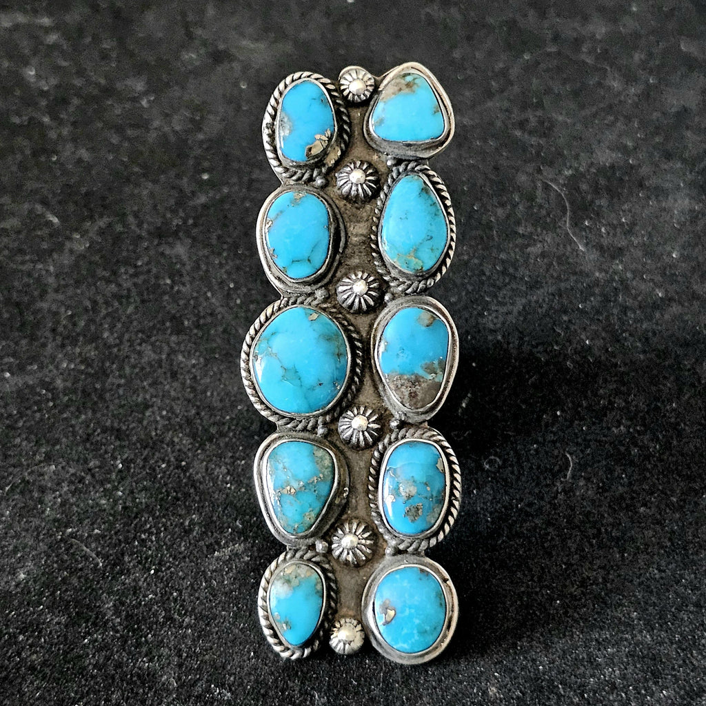 Dramatic Long Blue Turquoise Vintage Ring Old Pawn Size 10  JR 451
