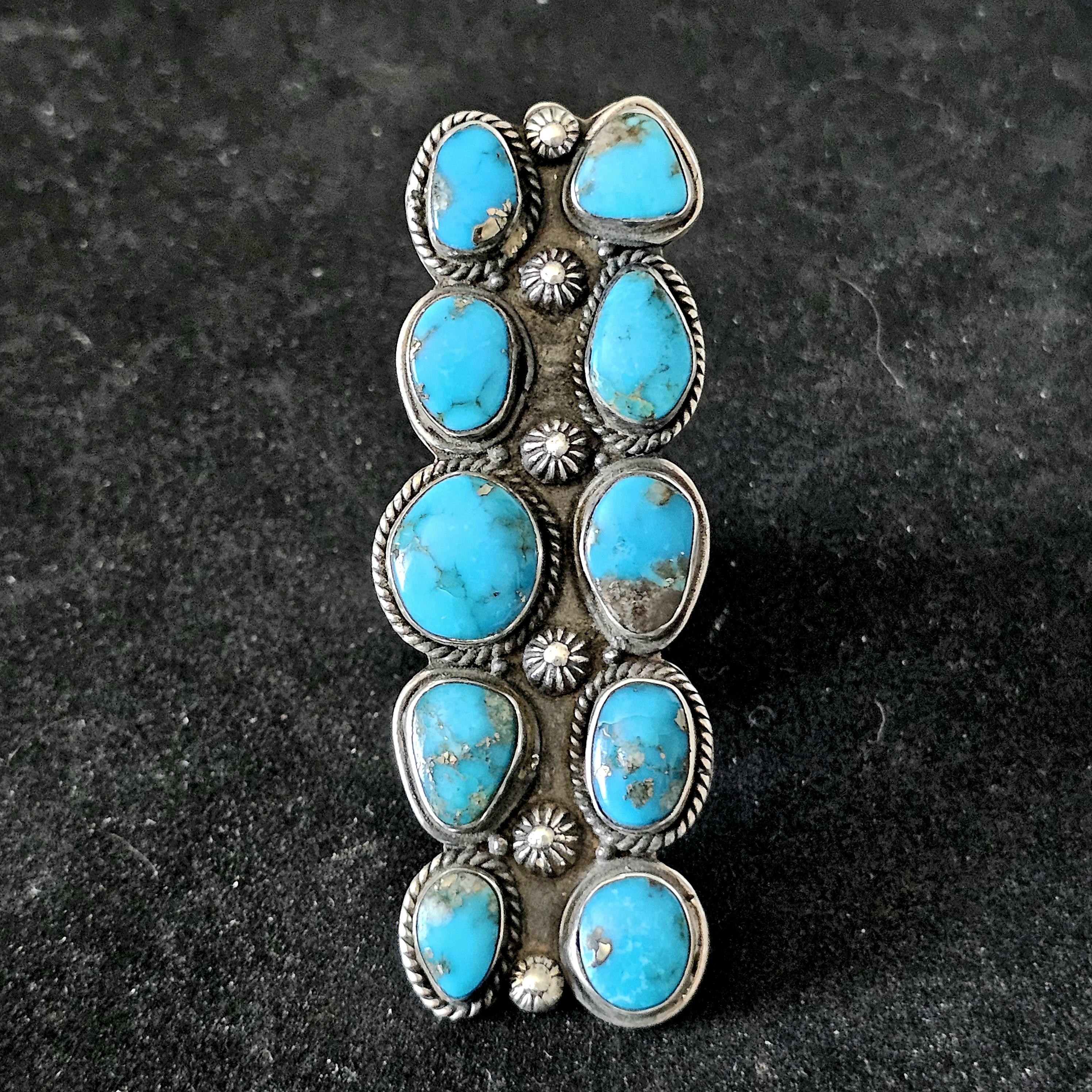 Dramatic Long Blue Turquoise Vintage Ring Old Pawn Size 10  JR 451