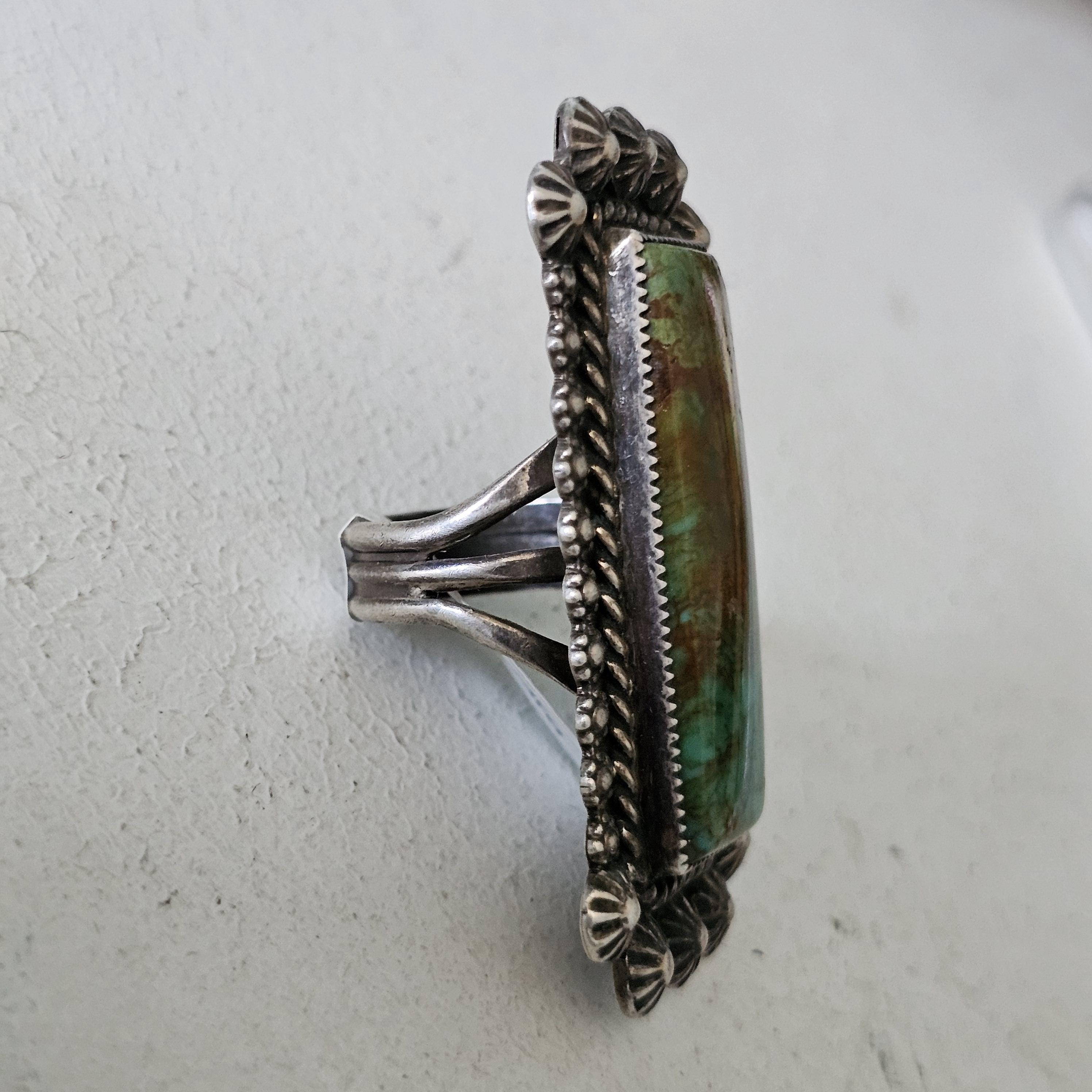 Long Green Turquoise Vintage Ring Old Pawn Size 10 1/2  JR 445