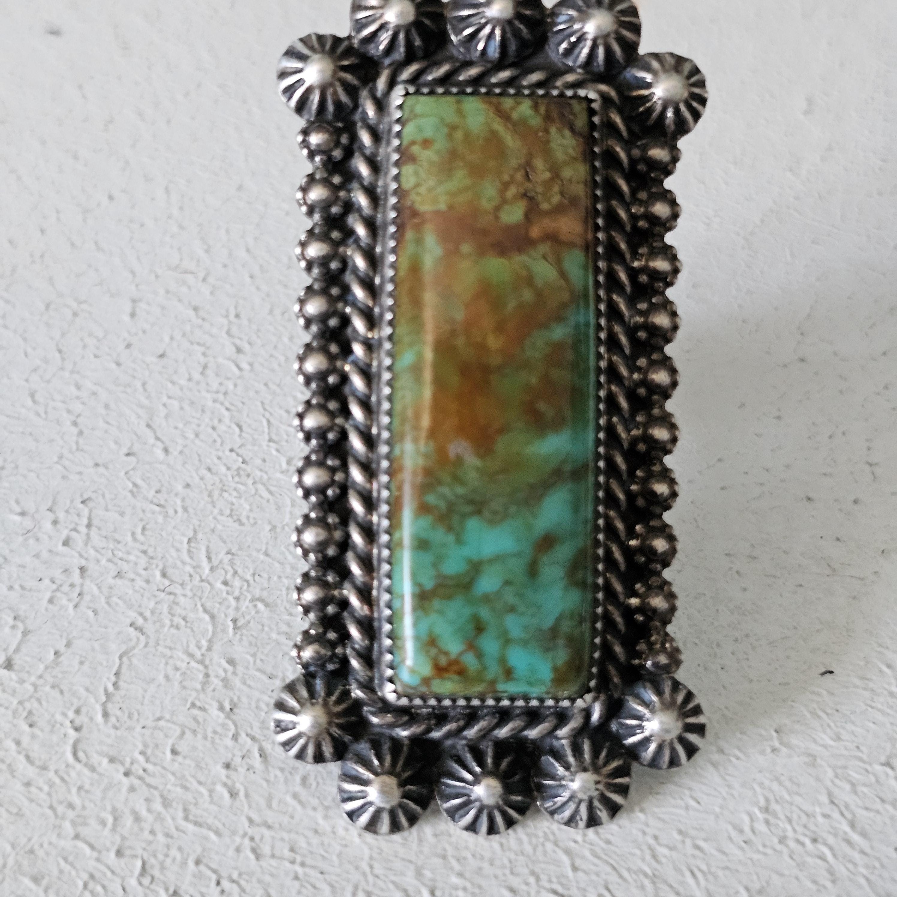 Long Green Turquoise Vintage Ring Old Pawn Size 10 1/2  JR 445