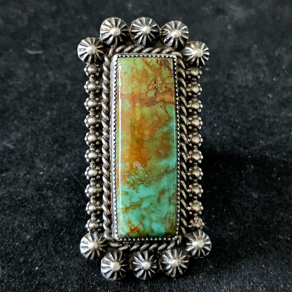 Long Green Turquoise Vintage Ring Old Pawn Size 10 1/2  JR 445