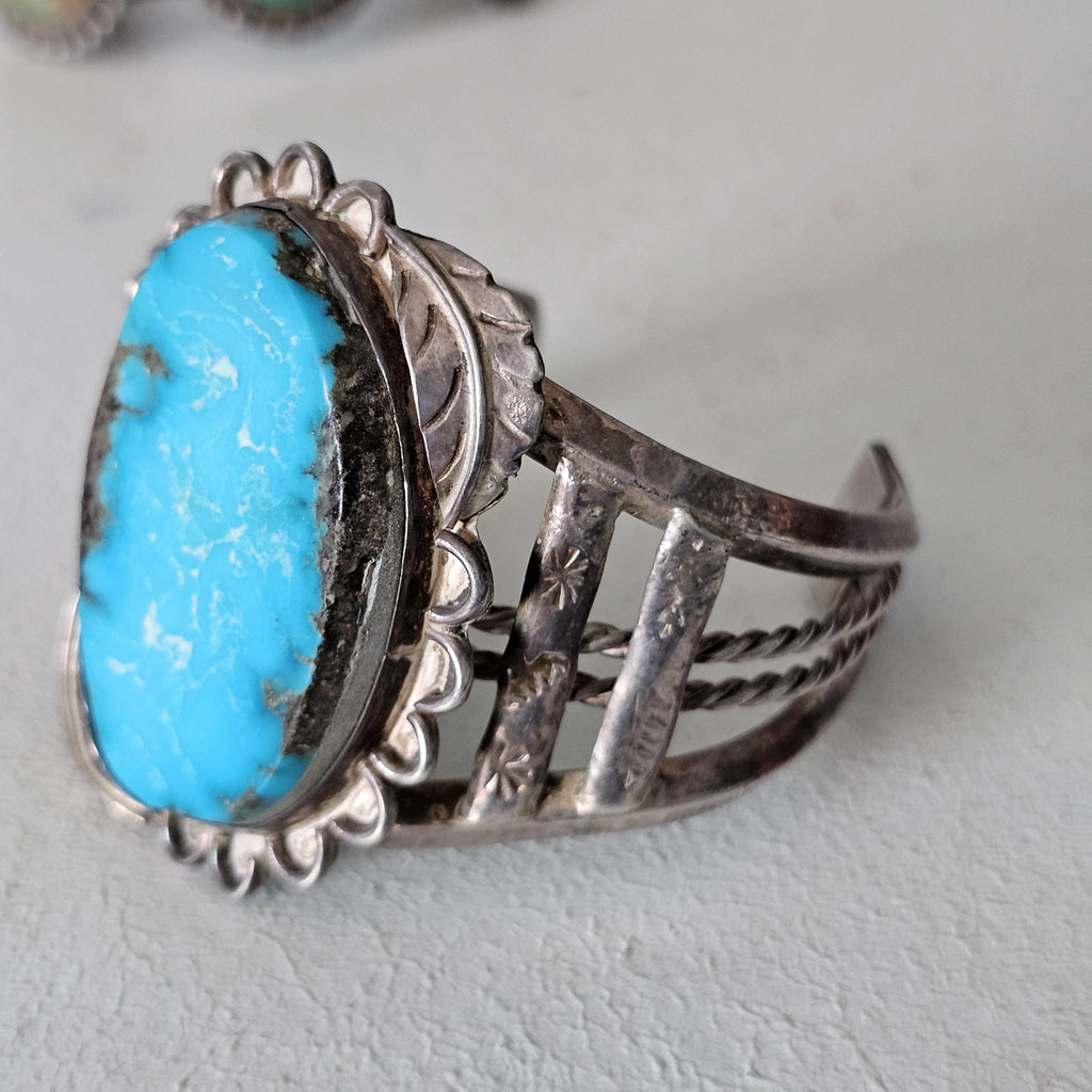 Bright Blue Turquoise Cuff Vintage Native  Old Pawn fits 6 3/4" wrist. JB 248