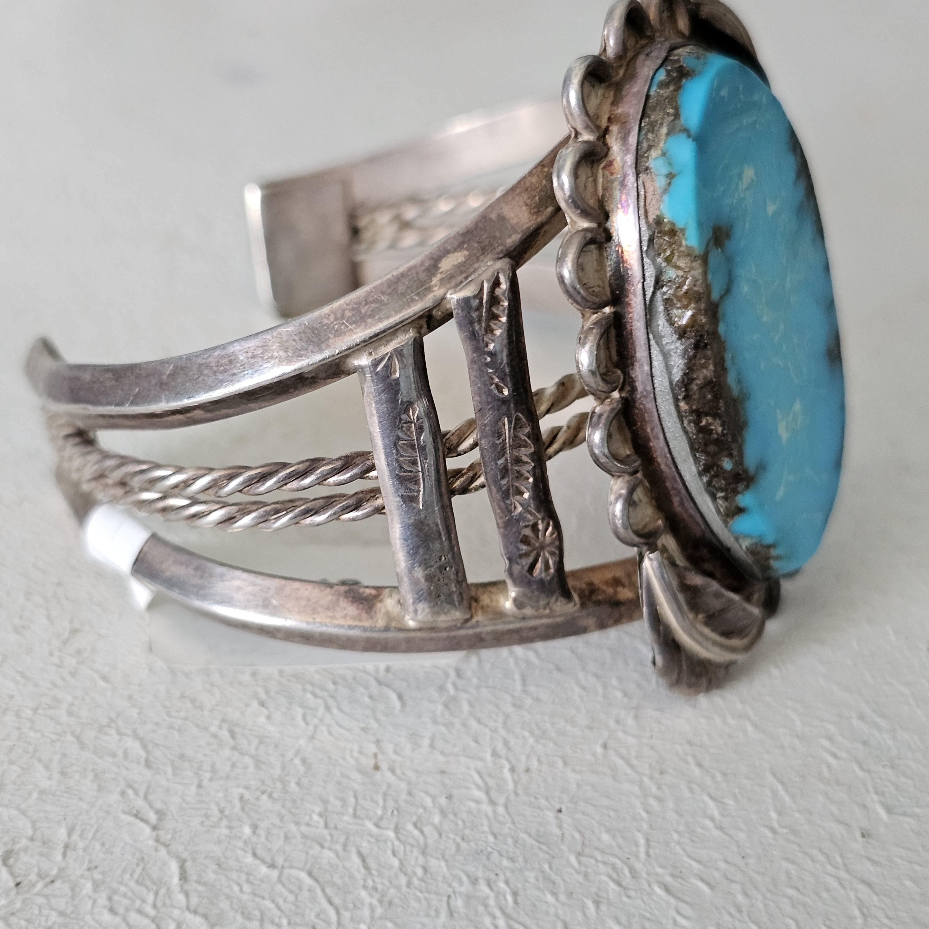 Bright Blue Turquoise Cuff Vintage Native  Old Pawn fits 6 3/4" wrist. JB 248