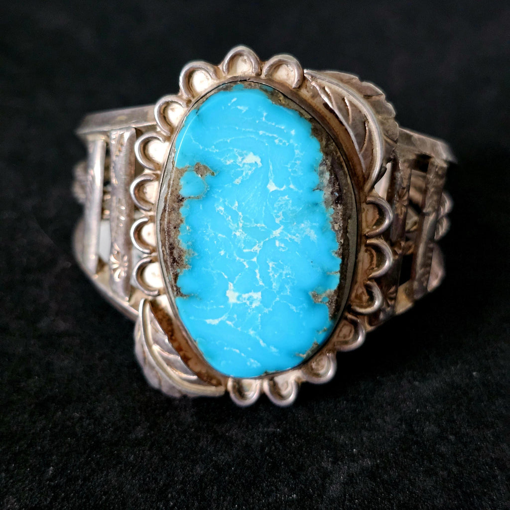 Bright Blue Turquoise Cuff Vintage Native  Old Pawn fits 6 3/4" wrist. JB 248