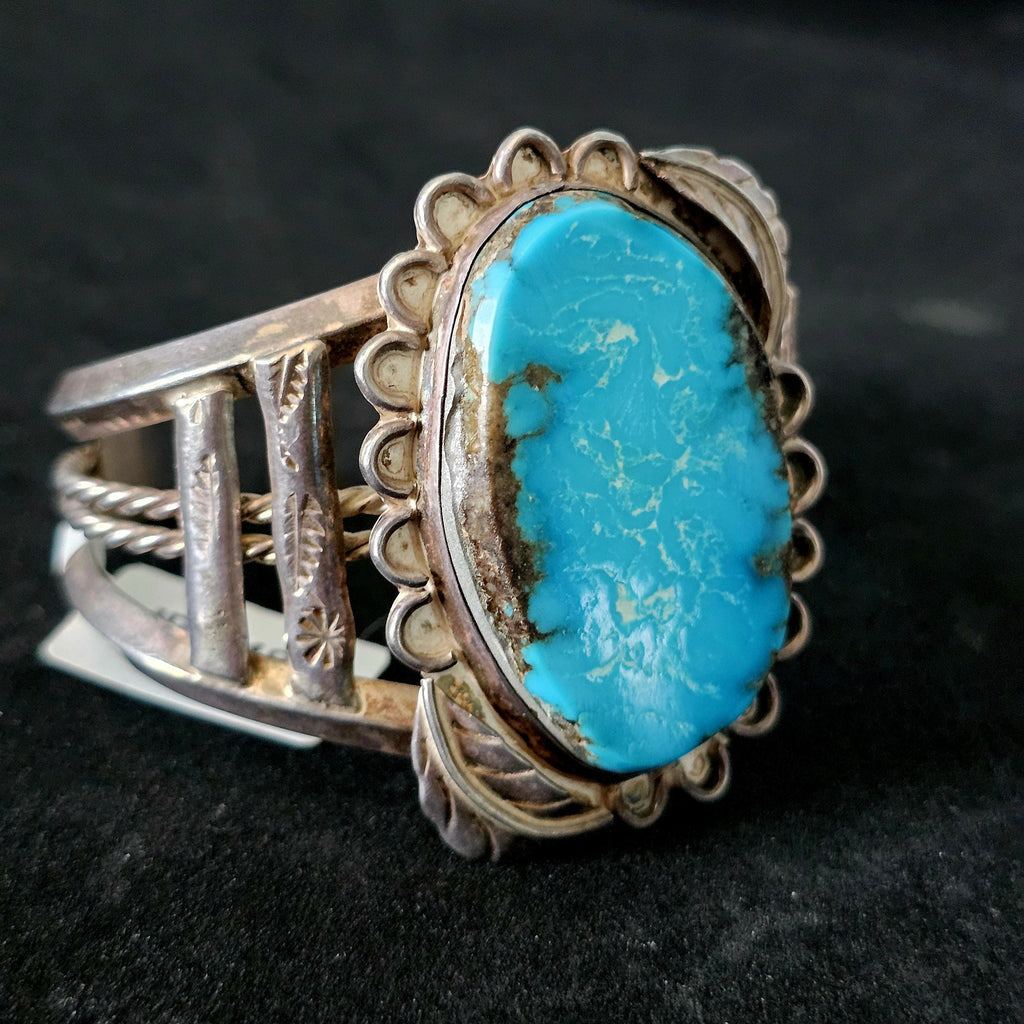 Bright Blue Turquoise Cuff Vintage Native  Old Pawn fits 6 3/4" wrist. JB 248
