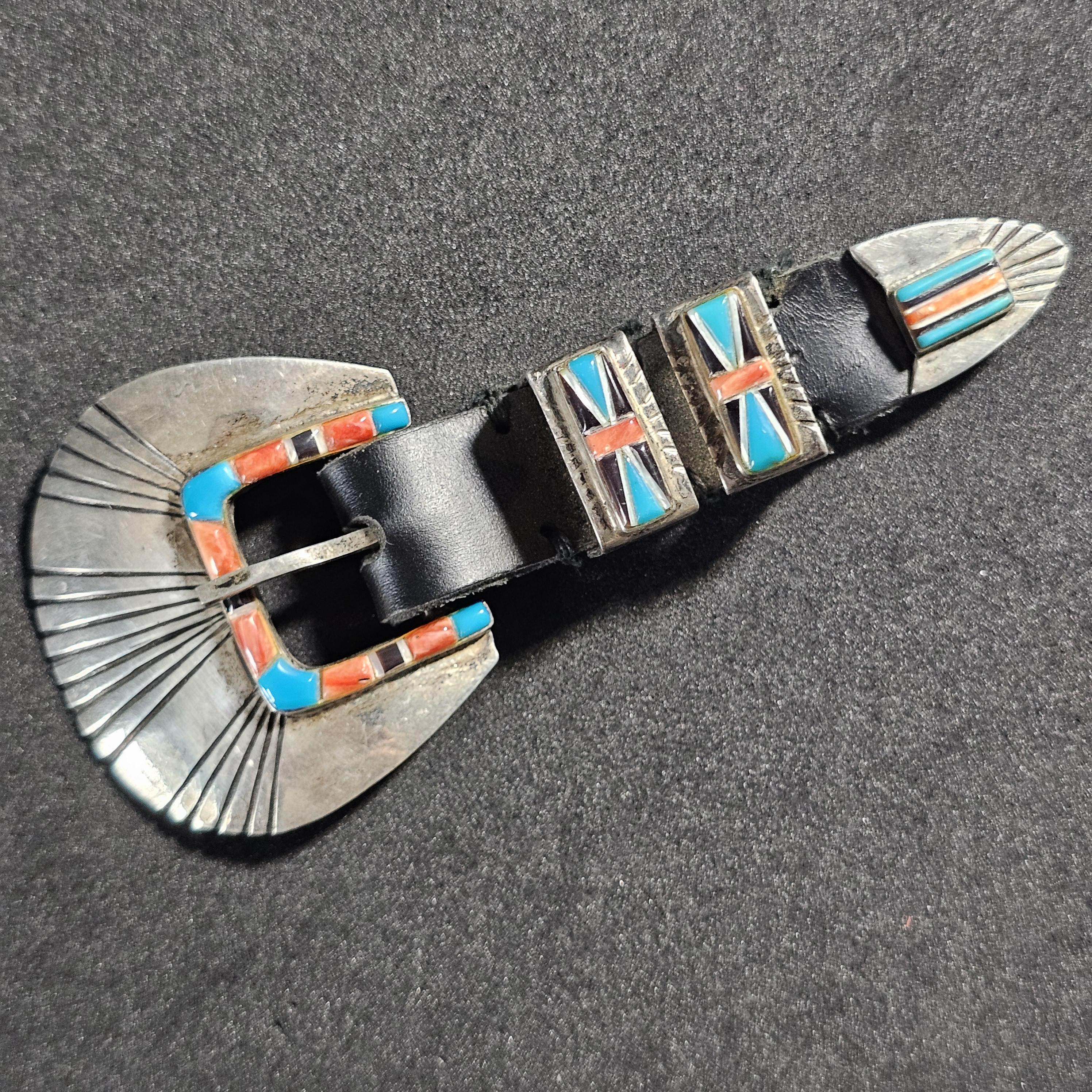 Zuni Inlay Turquoise Vintage Ranger Set Old Pawn JBL 155