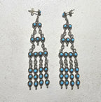 Long 3" Vintage Turquoise Zuni Raincloud Earrings Old Pawn JE 638