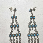 Long 3" Vintage Turquoise Zuni Raincloud Earrings Old Pawn JE 638
