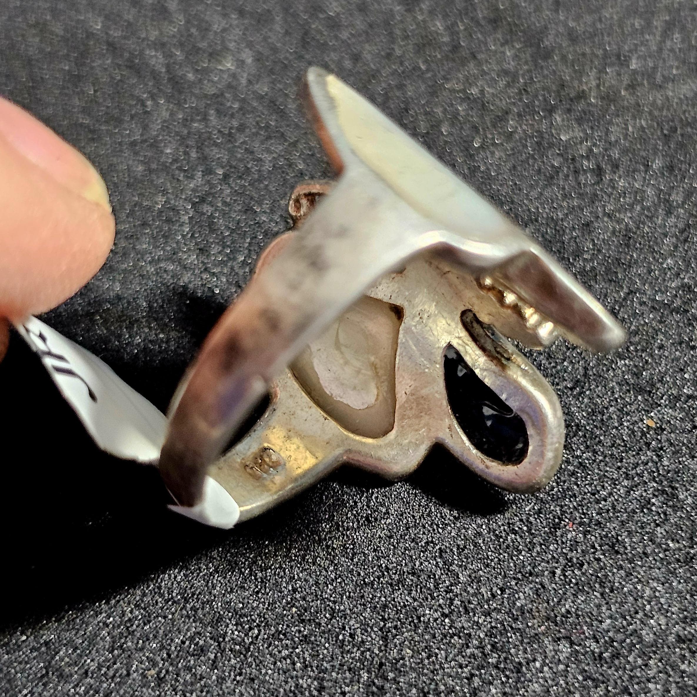 Black and White Butterfly Vintage Native Ring Size 9 Old Pawn JR 624