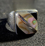 Onyx Zuni Inlay Vintage Sterling Ring Size 10 Old Pawn JR 627