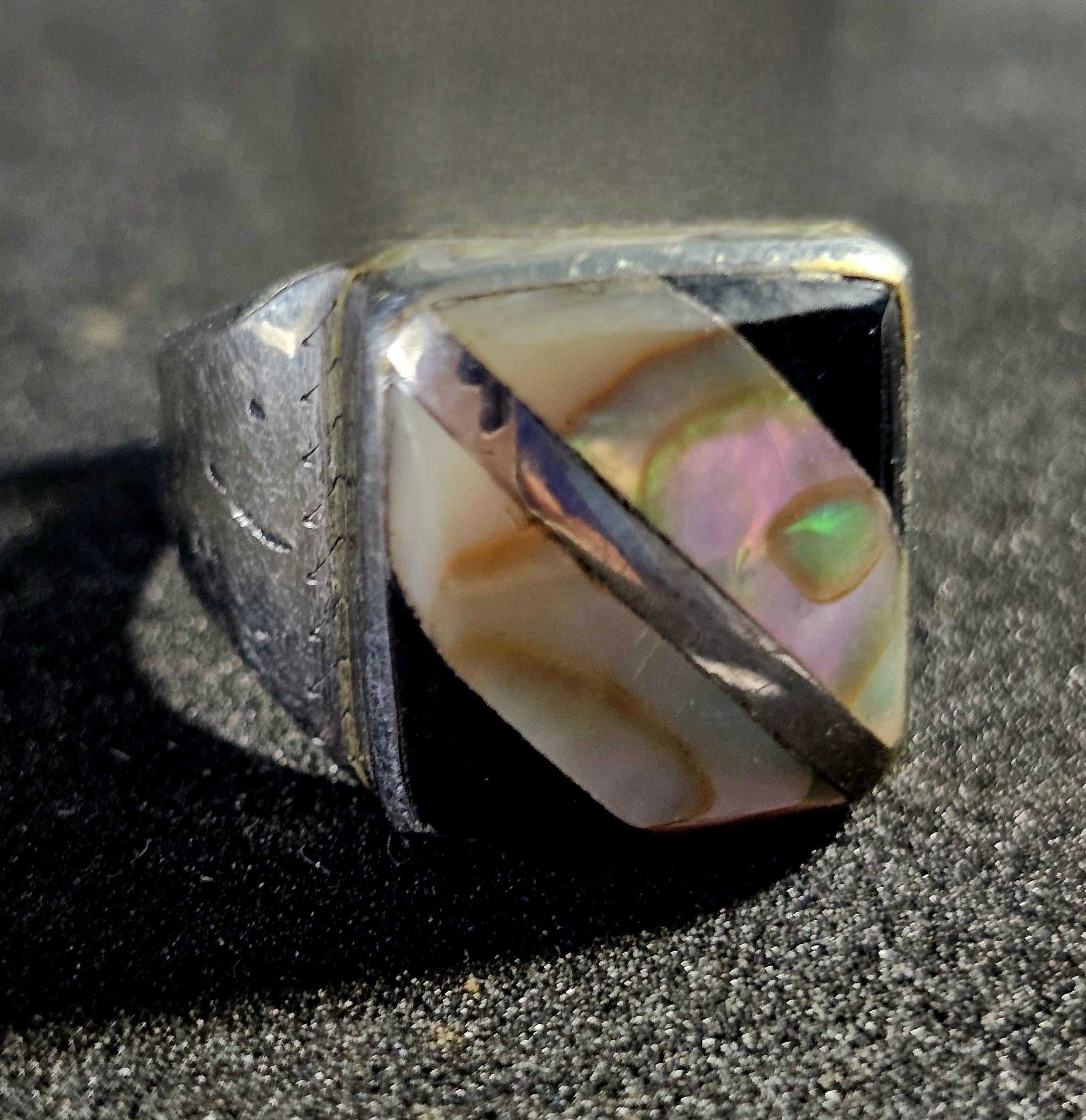 Onyx Zuni Inlay Vintage Sterling Ring Size 10 Old Pawn JR 627