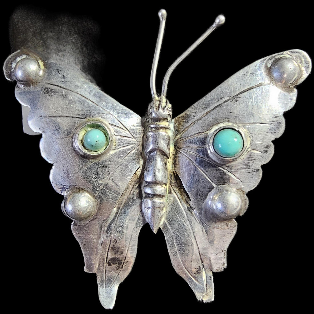 Butterfly Silver Turquoise Pin Vintage # JP 181