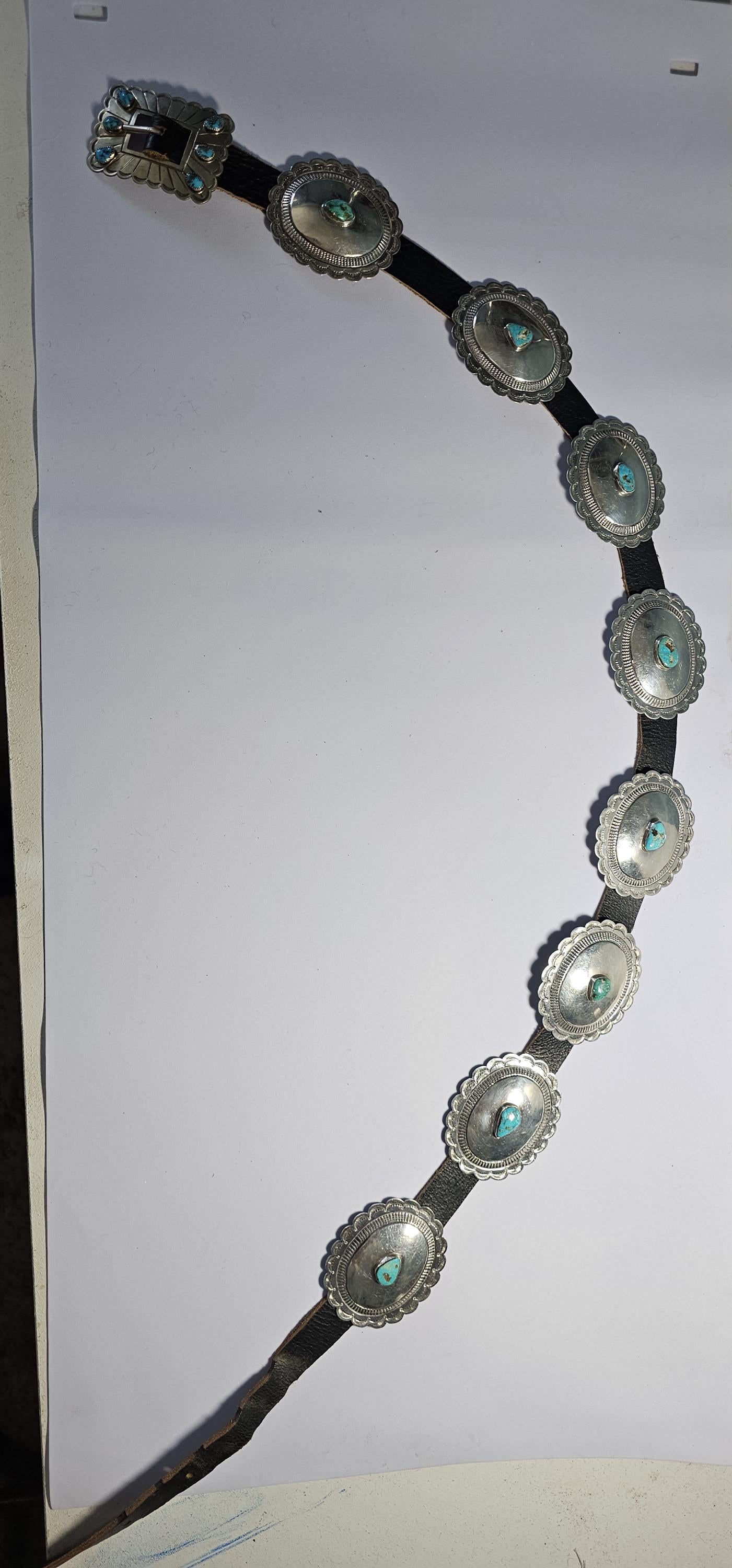 Vintage Concho Belt Sterling & Turquoise Navajo Old Pawn. JBL 157