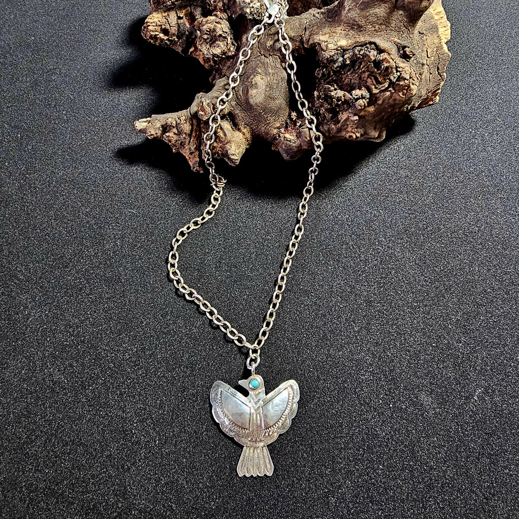 1930s Silver & Turquoise Thunderbird Necklace Vintage Old Pawn JN 806
