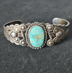 1930s Blue Turquoise Harvey Era Sterling Native  Vintage Cuff JB 266 6 3/4" wrist
