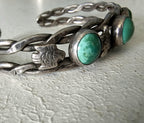 1930s Thunderbird Green Turquoise Sterling Native  Vintage Cuff JB 258  6 3/4" wrist