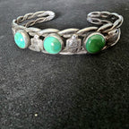 1930s Thunderbird Green Turquoise Sterling Native  Vintage Cuff JB 258  6 3/4" wrist