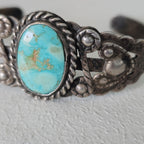 1930s Blue Turquoise Harvey Era Sterling Native  Vintage Cuff JB 266 6 3/4" wrist