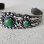 1930s Green Turquoise Sterling Native  Vintage Cuff  6 3/4" wrist   JB 272