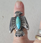 Thunderbird Shaped Turquoise Vintage Native Ring Sterling Old Pawn Size 5 JR 500