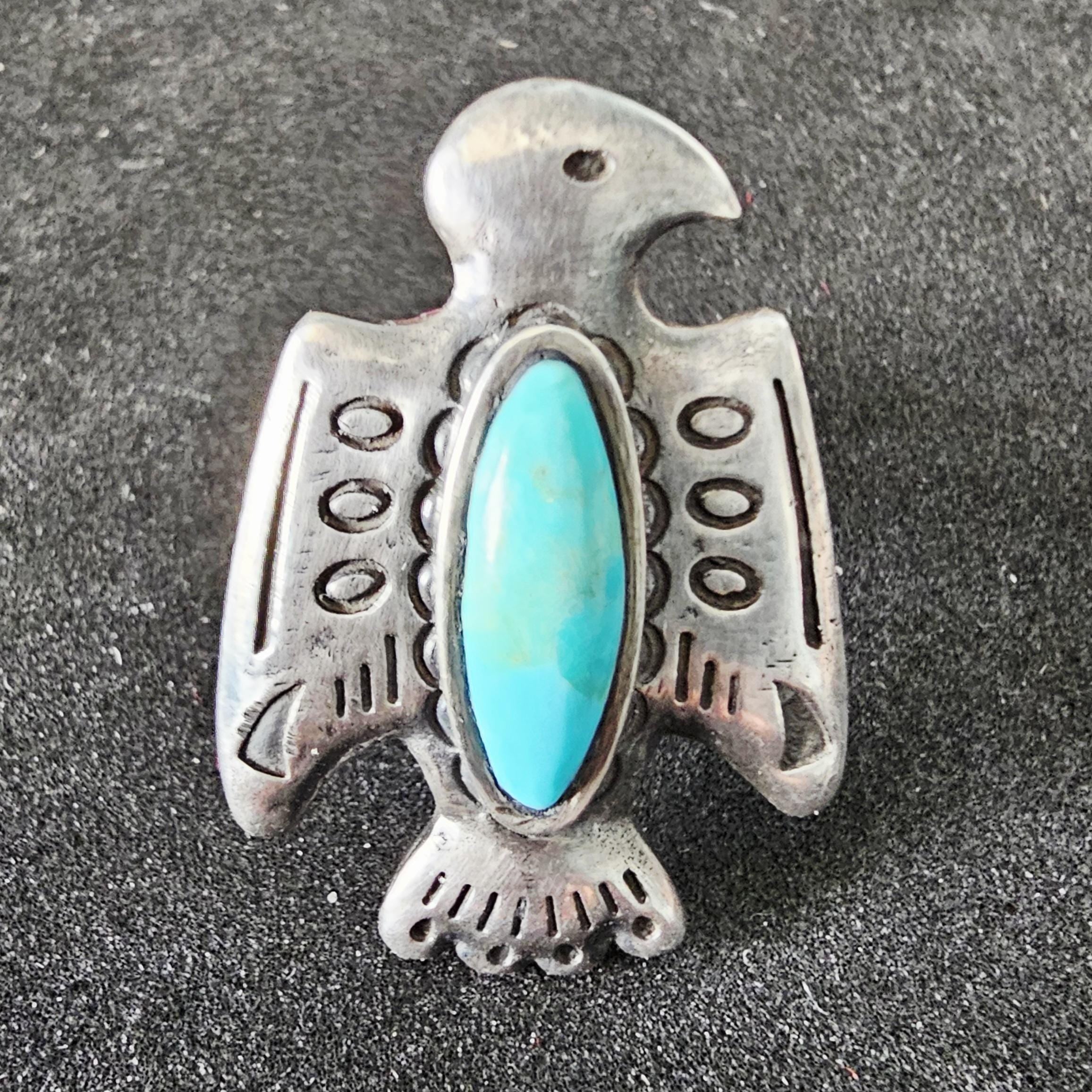 Thunderbird Shaped Turquoise Vintage Native Ring Sterling Old Pawn Size 5 JR 500