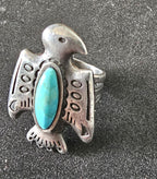 Thunderbird Shaped Turquoise Vintage Native Ring Sterling Old Pawn Size 5 JR 500