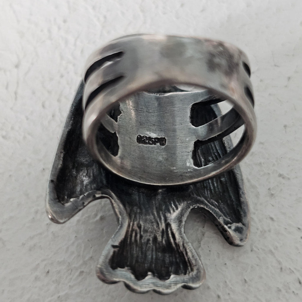 Thunderbird Shaped Turquoise Vintage Native Ring Sterling Old Pawn Size 5 JR 500