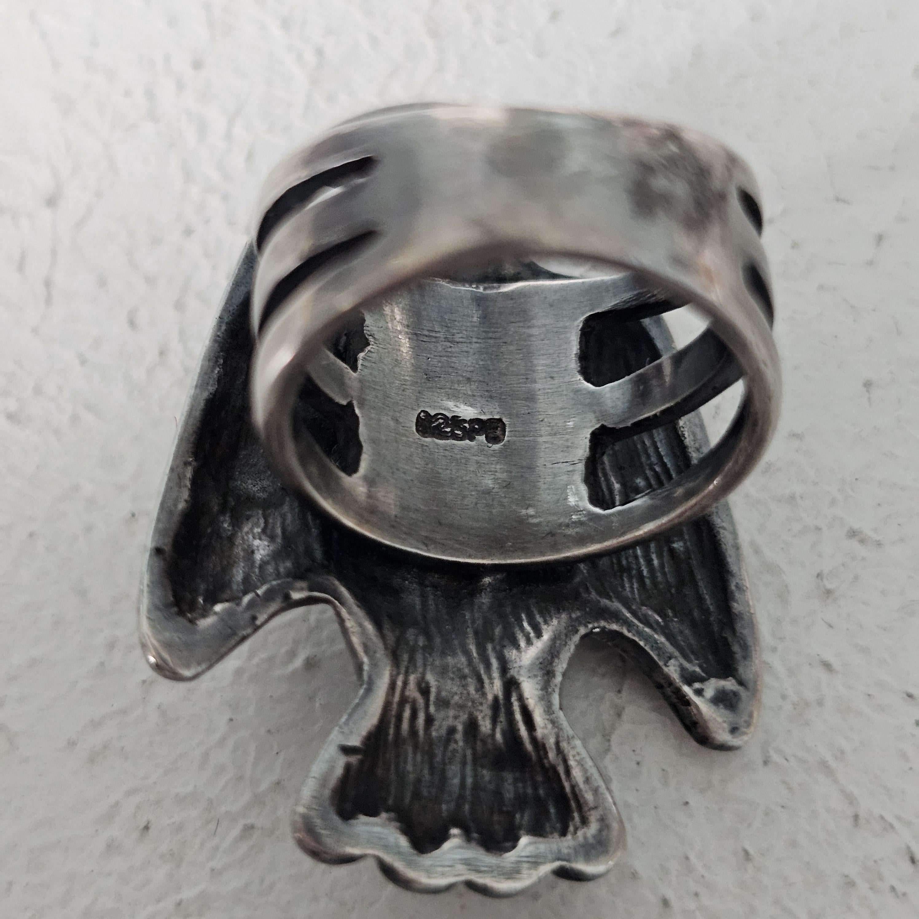 Thunderbird Shaped Turquoise Vintage Native Ring Sterling Old Pawn Size 5 JR 500