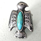 Thunderbird Shaped Turquoise Vintage Native Ring Sterling Old Pawn Size 5 JR 500