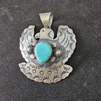 Big Thunderbird Turquoise Native Pendent Old Pawn Sterling # JPN 137