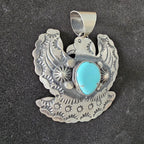 Big Thunderbird Turquoise Native Pendent Old Pawn Sterling # JPN 137