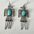 Thunderbird Turquoise Native Earrings Old Pawn 2 1/2"  JE  637