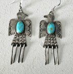 Thunderbird Turquoise Native Earrings Old Pawn 2 1/2"  JE  637