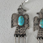Thunderbird Turquoise Native Earrings Old Pawn 2 1/2"  JE  637
