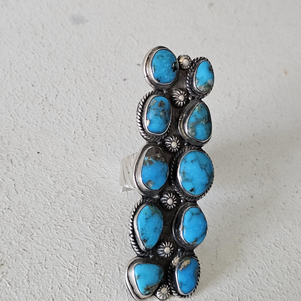 Dramatic Long Blue Turquoise Vintage Ring Old Pawn Size 10  JR 451
