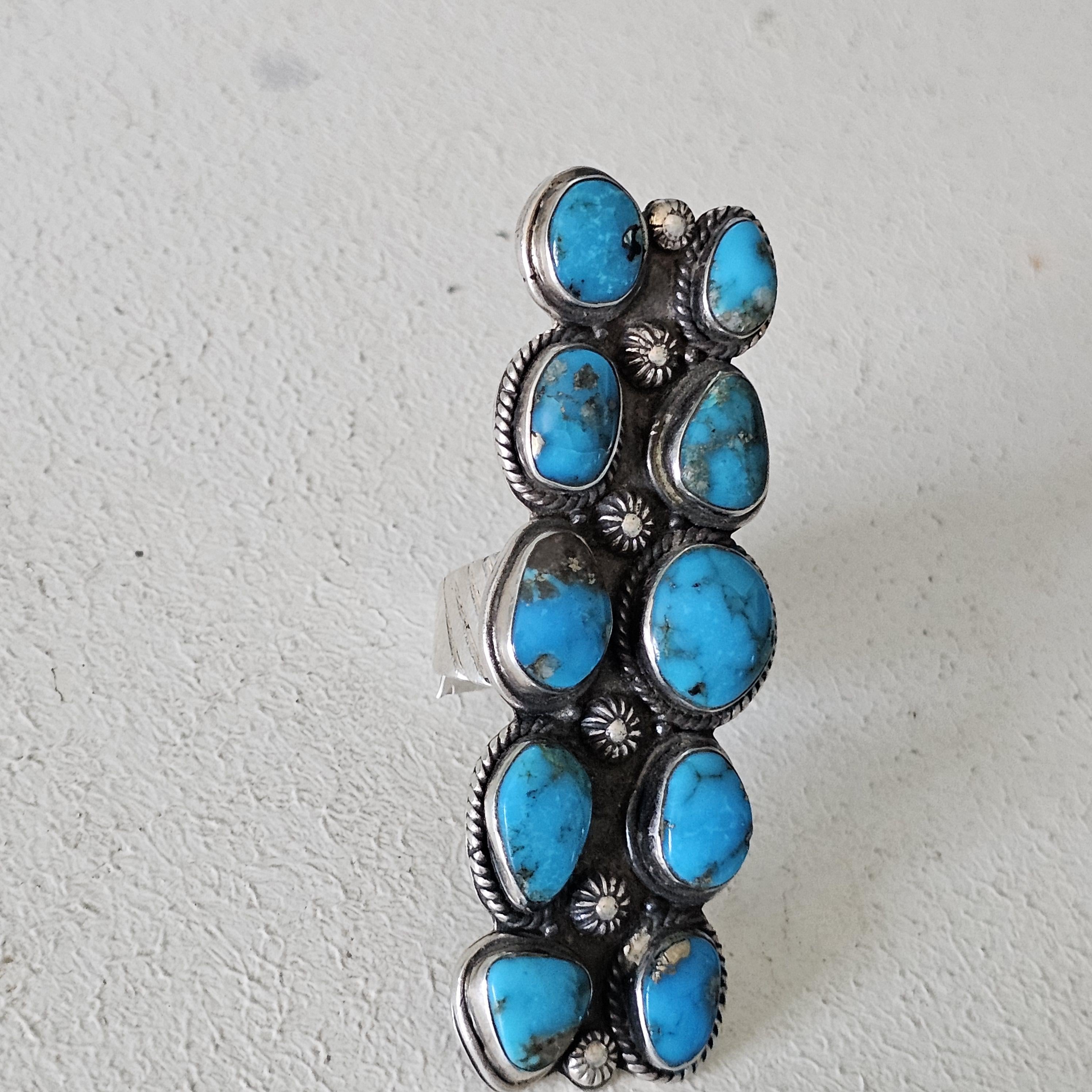 Dramatic Long Blue Turquoise Vintage Ring Old Pawn Size 10  JR 451