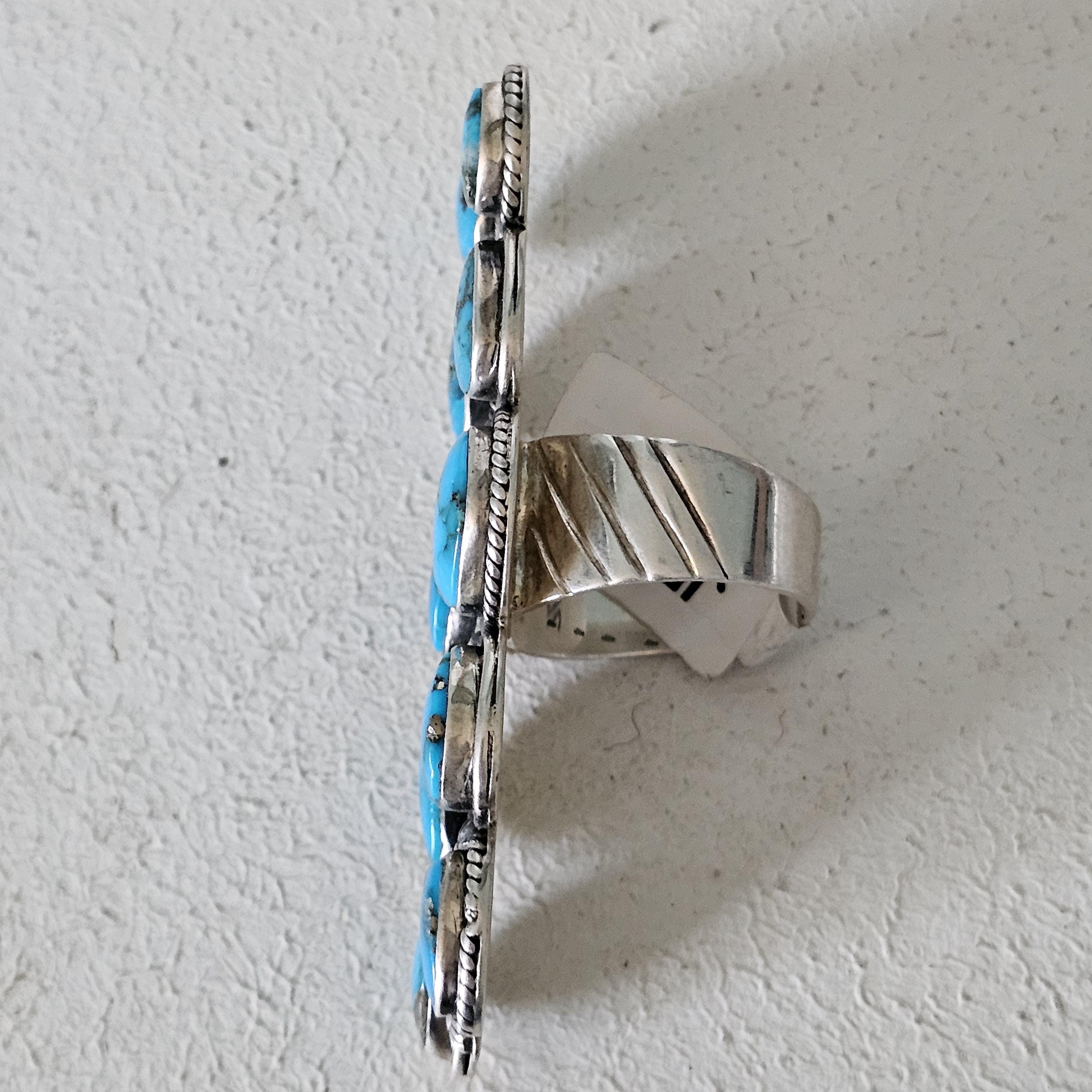 Dramatic Long Blue Turquoise Vintage Ring Old Pawn Size 10  JR 451