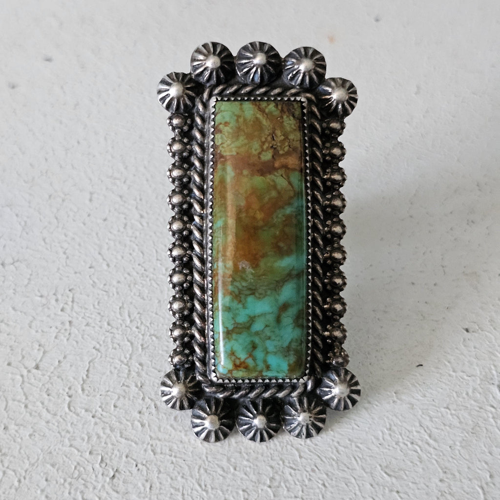 Long Green Turquoise Vintage Ring Old Pawn Size 10 1/2  JR 445