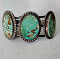 3 Good Royston Turquoise Stones Vintage Native Old Pawn Cuff  fits 6 1/2" wrist. JB 249