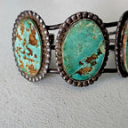 3 Good Royston Turquoise Stones Vintage Native Old Pawn Cuff  fits 6 1/2" wrist. JB 249
