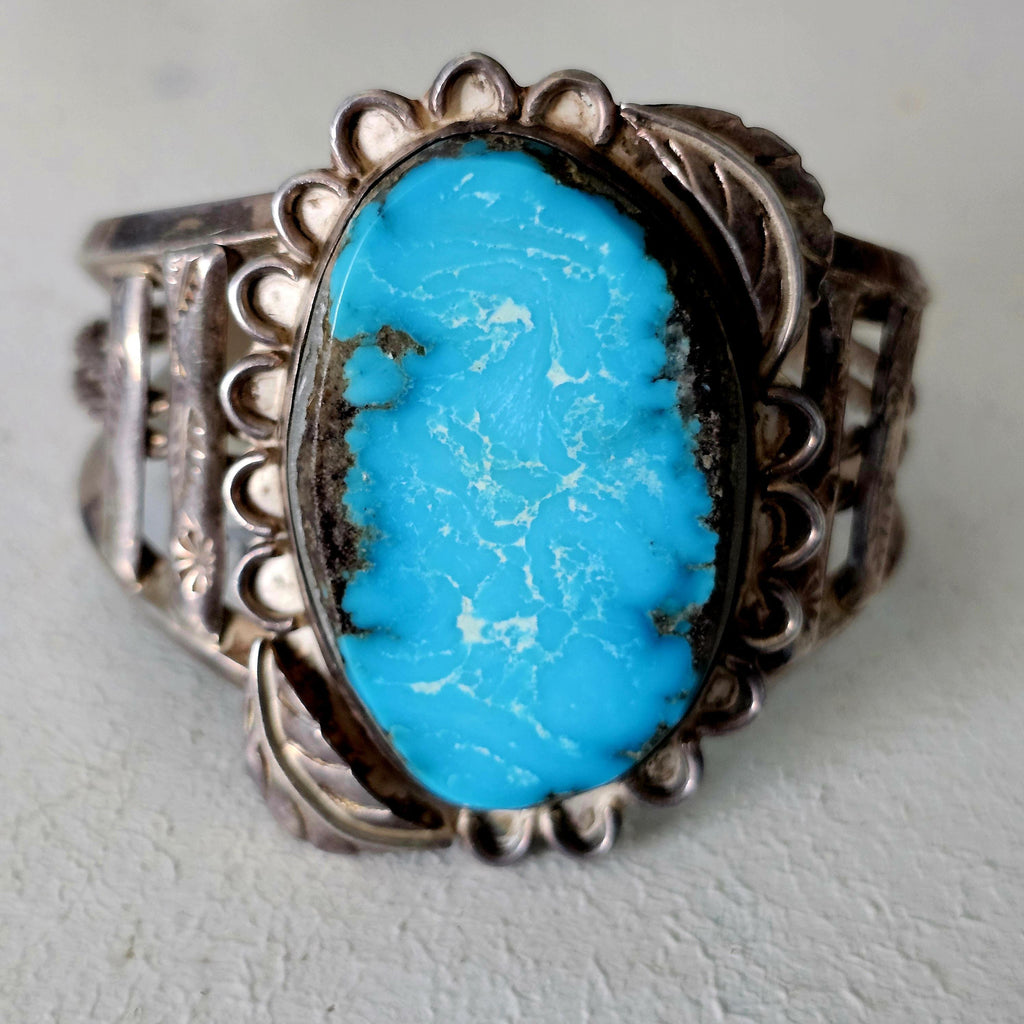 Bright Blue Turquoise Cuff Vintage Native  Old Pawn fits 6 3/4" wrist. JB 248