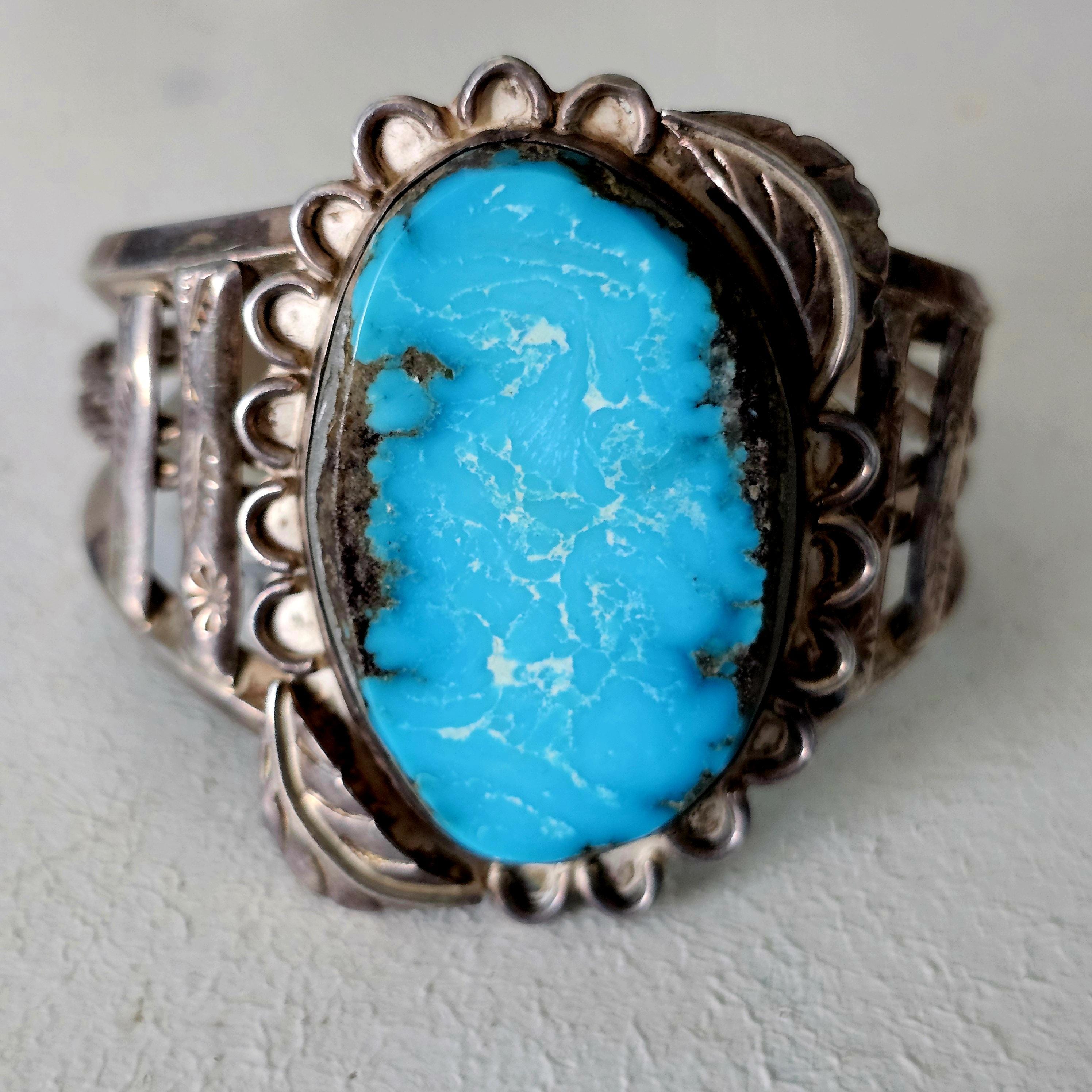 Bright Blue Turquoise Cuff Vintage Native  Old Pawn fits 6 3/4" wrist. JB 248