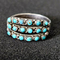 1940s Zuni Triple Band  Snakeye Turquoise Silver Ring Vintage Sterling Size 7 1/2 JR 473