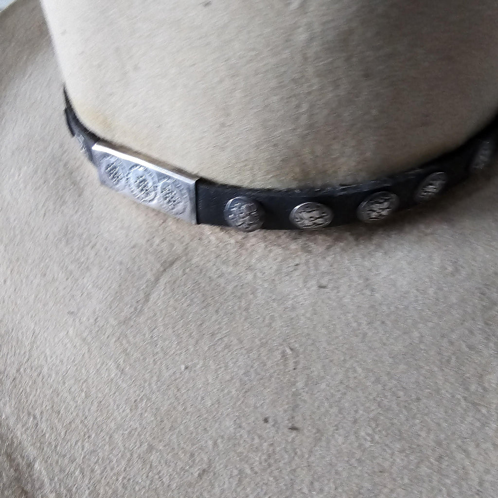 Vintage Sterling & Leather Native Hatband Old Pawn. JH 155